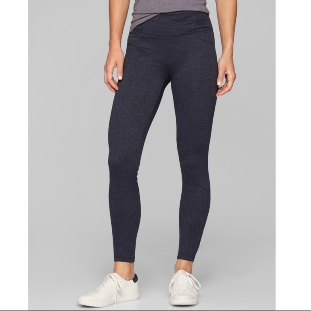 EUC Athleta Metro High Waist Heathered Navy Herringbone Leggings size XS